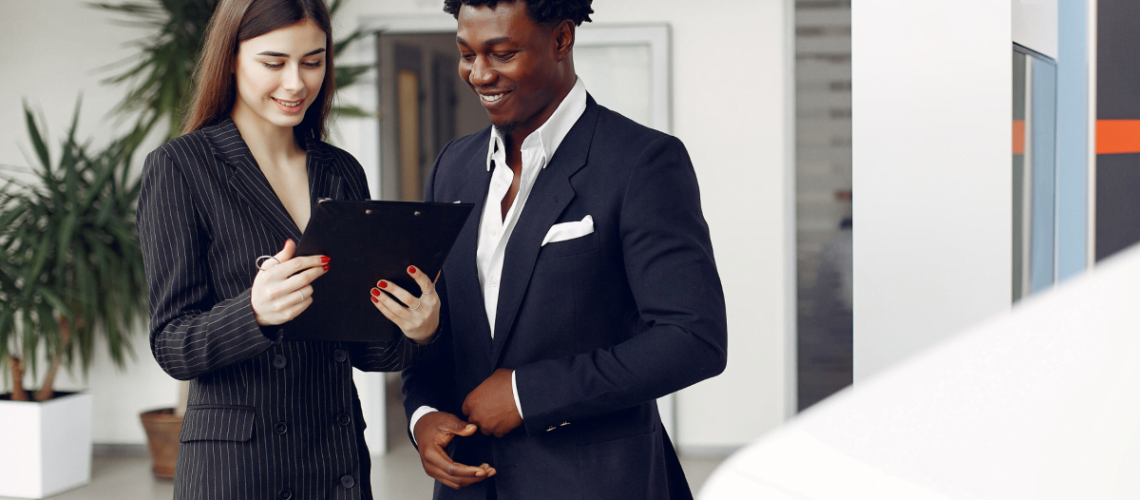 employee helping smiling customer