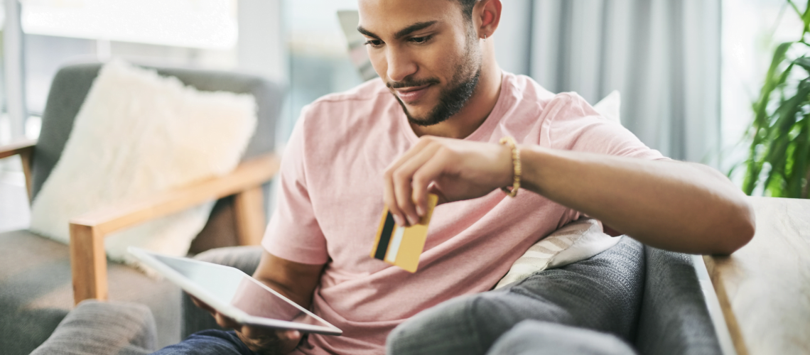 customer making an online purchase on a device
