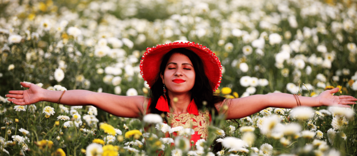 woman in flower field